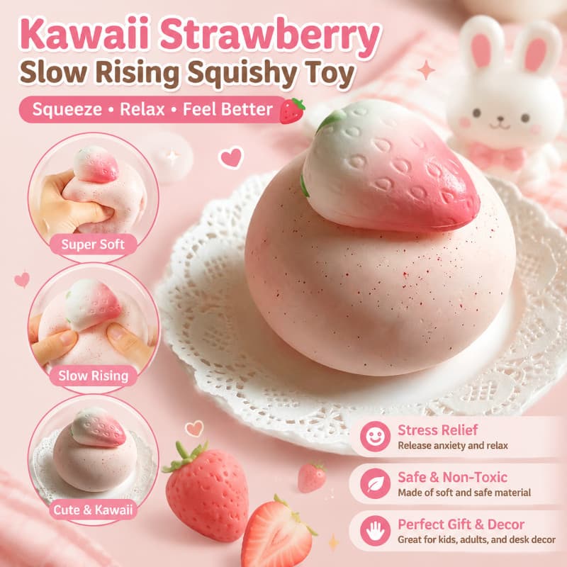 Kawaii Morango Lento Subindo Brinquedo Mole Engraçado Squeeze Cura Ventilação De Descompressão Para Crianças Adultos Dec