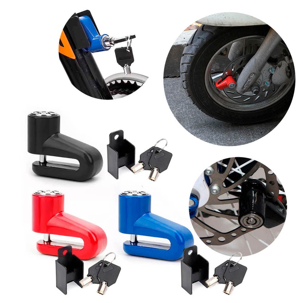 Trava de Disco Universal Antifurto Para Moto Bicicleta Cadeado de Freio Com 2 Chaves e Suporte Para Transporte