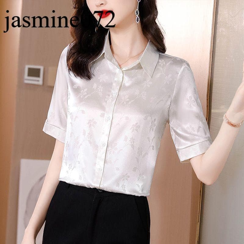 Top feminino camisa de seda de manga curta estilo coreano Design de tamanho grande tecido de seda amoreira impressão art