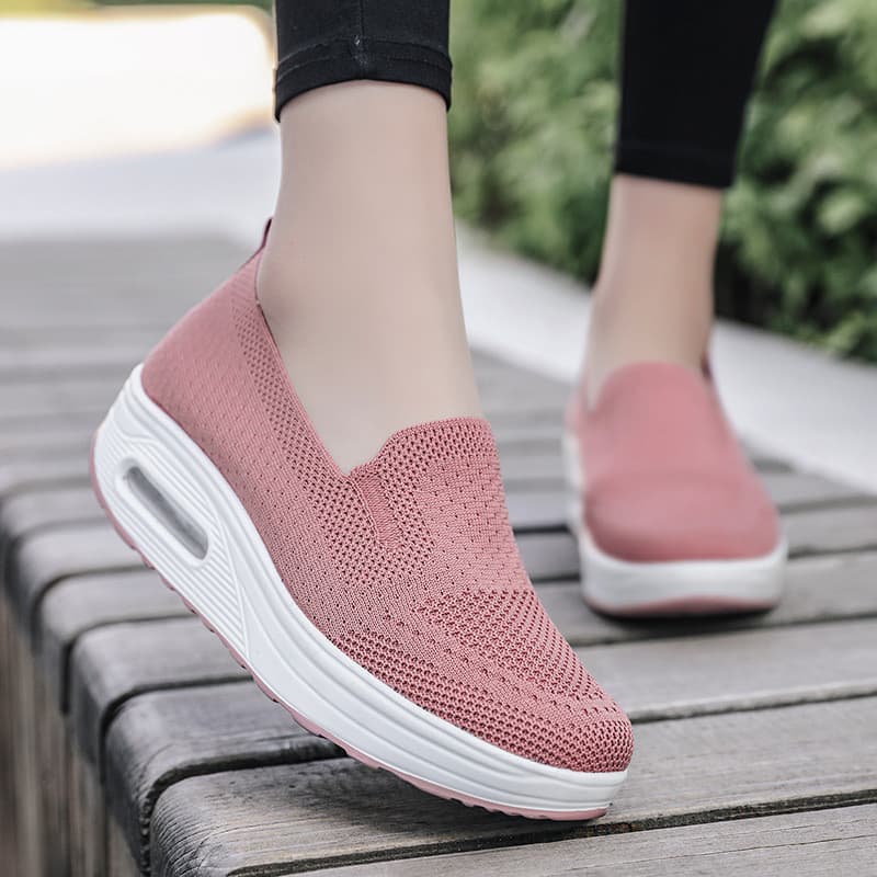 Tênis de caminhada com amortecimento de ar em malha, tênis esportivos casuais femininos com sola grossa DMSB
