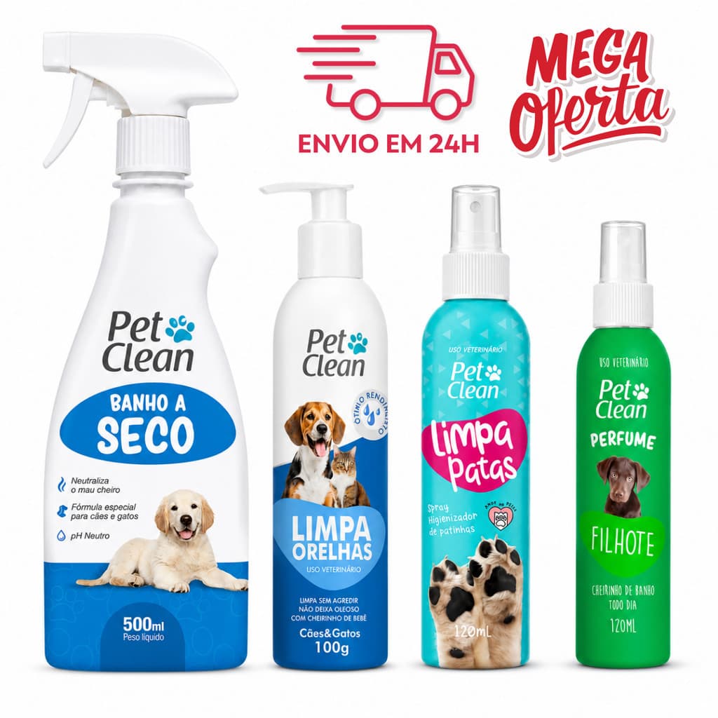 Kit Pet Clean Banho Seco Perfume Filhote Limpa Patas