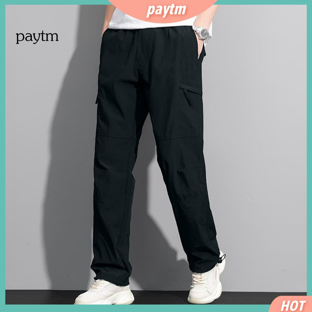 Polyester Fiber Casual Trousers Lightweight Men Men's Thick Fleece Lined Cargo Pants Multi-pocket Straight Leg Winter Au