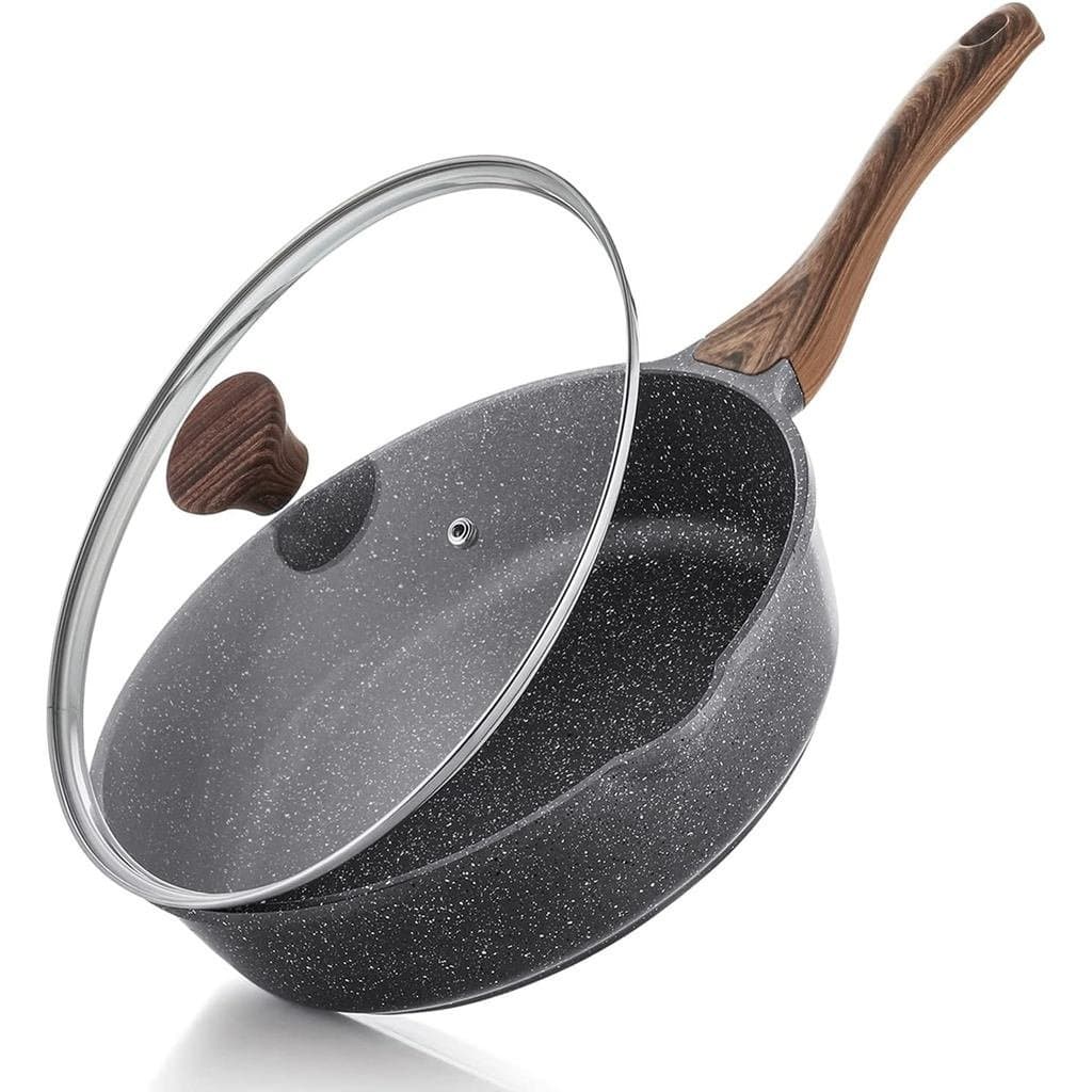 Panela Antiaderente SENSARTE, Frigideira Funda de 10/11/12 polegadas, Panela para Refogar com Tampa, Cabo Resistente ao