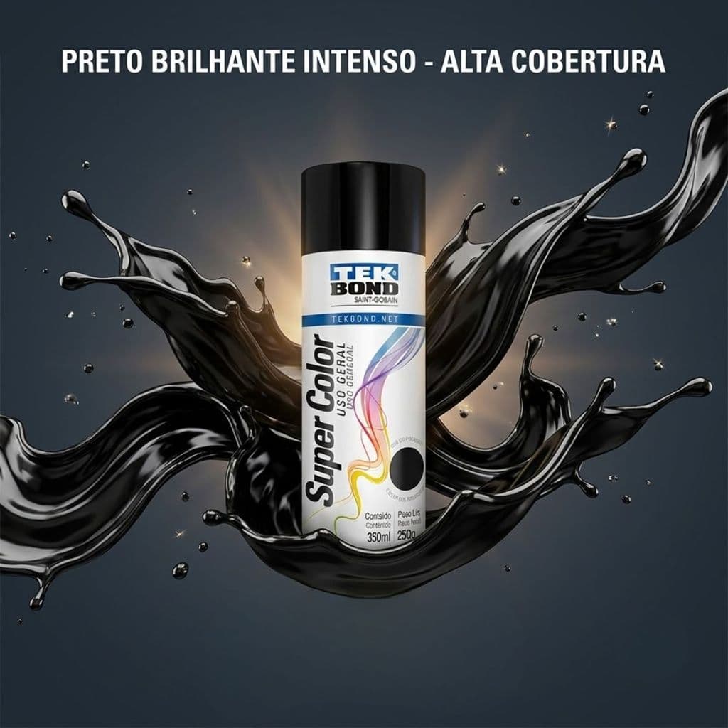 Spray Preto Brilhante Metálico Tekbond Uso Geral 350ml