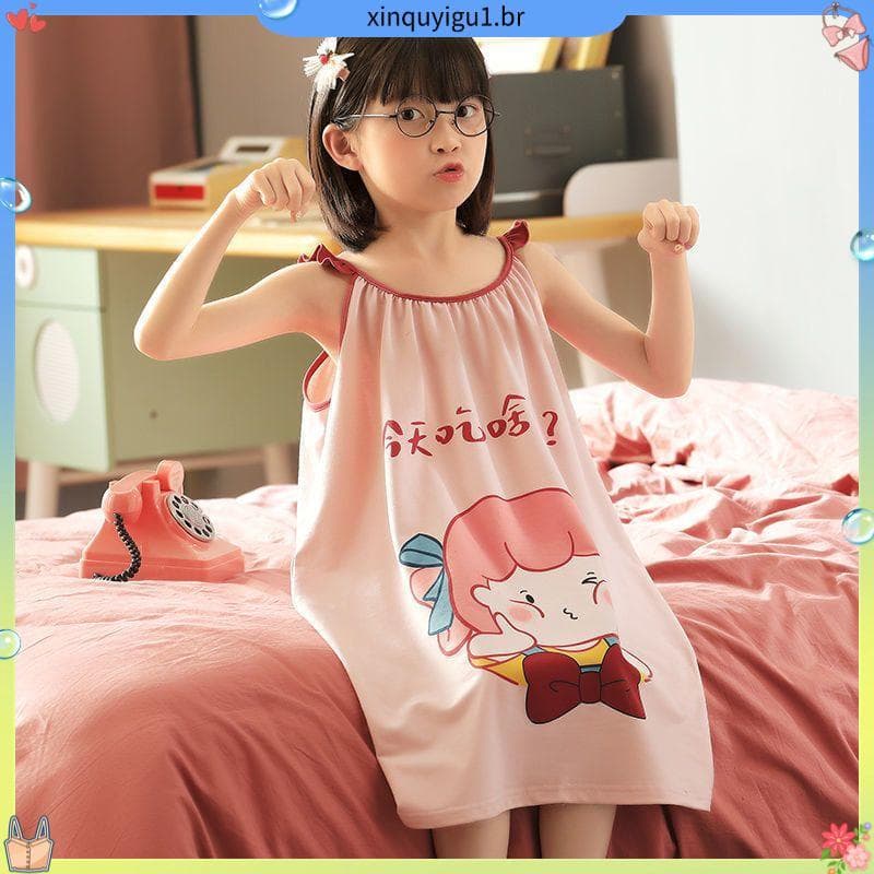 Meninas camisola verão puro algodão dos desenhos animados fino sem mangas estilingue princesa meninas médio grande crian