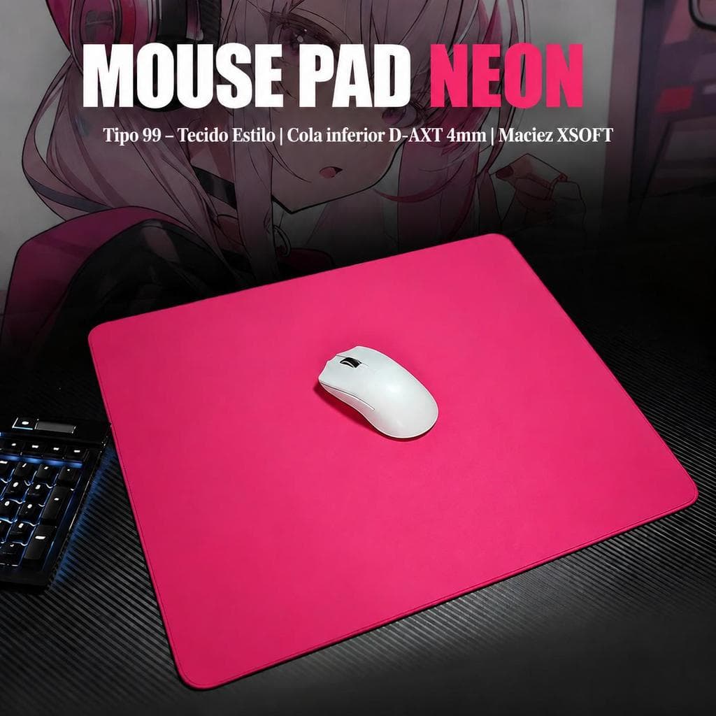 Mouse Pad Gamer Neon Criativo, qualidade premium, cor natural, antiderrapante, borda costurada reforçada design estético