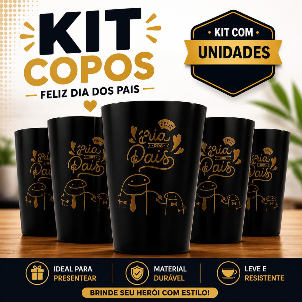 Kit Copos Personalizados Dia dos Pais 450ml Presente Criativo Copo Plástico Reutilizável