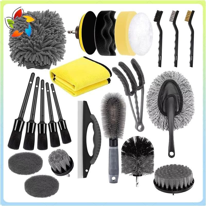 Saco De Lavagem De Carro Com Toalha Conjunto De Escova De Detalhe De 23 Peças Kit De Limpeza Ferramenta Pneu