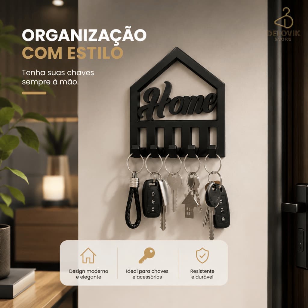 Porta Chaves Decorativo Home Parede Adesivo Sem Furar
