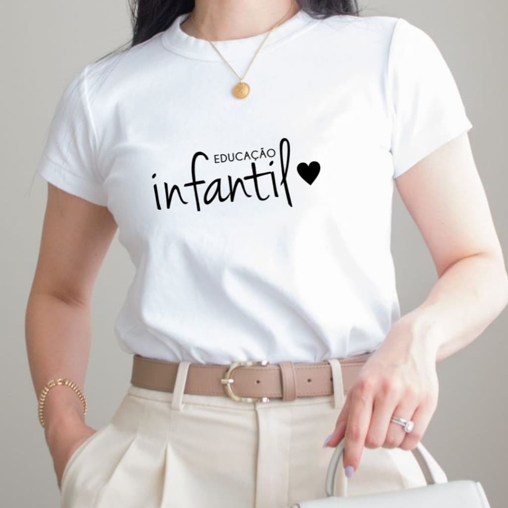T-Shirt Camiseta Feminina Casual Minimalista Educação Infantil