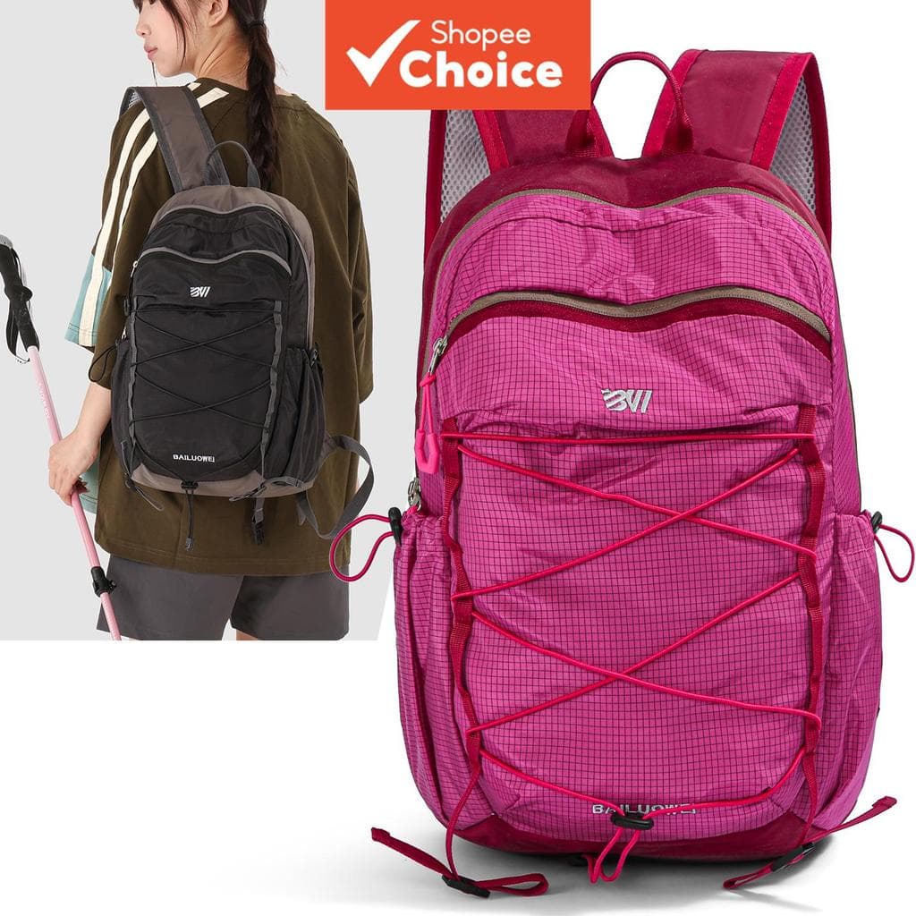 Mochila de nylon dobrável leve feminina para trilhas ao ar livre e viagens, mochila esportiva impermeável multi-bolsos,