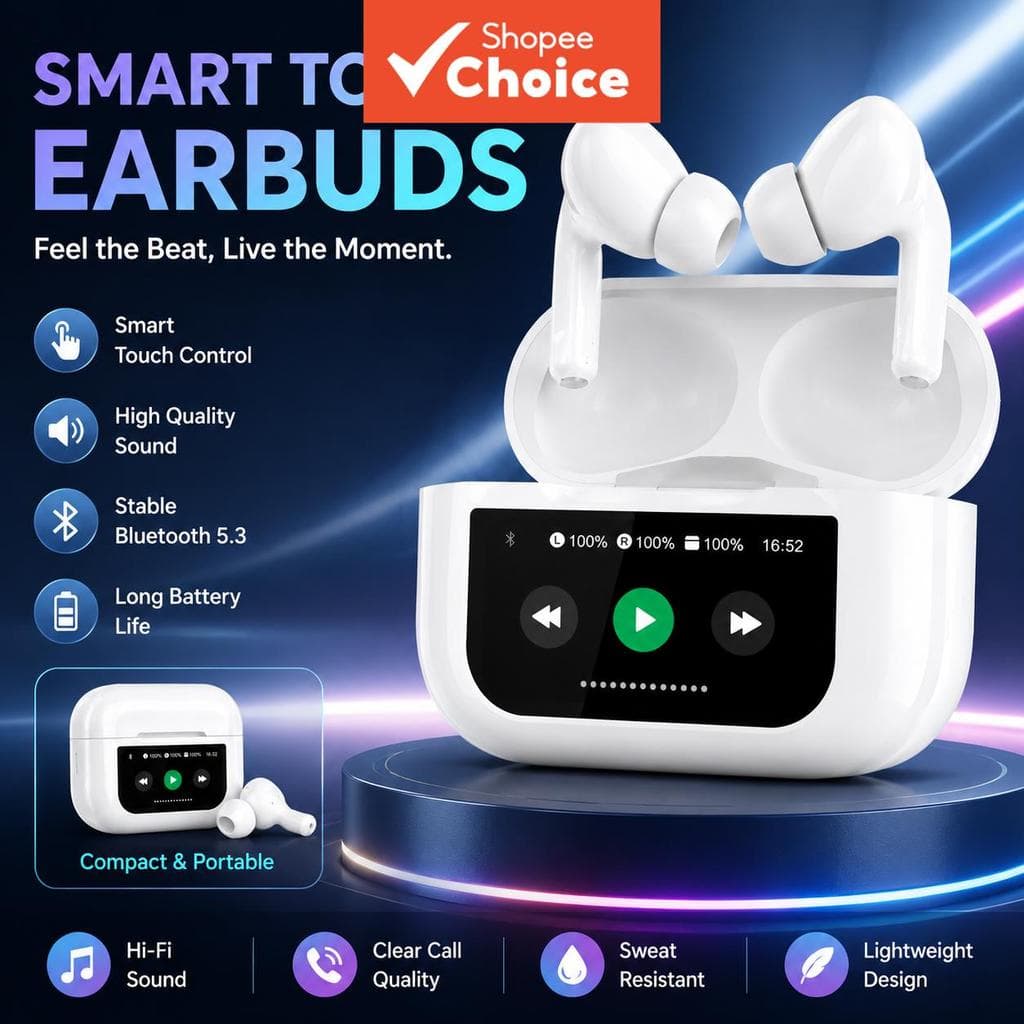 Fones de ouvido TWS Bluetooth 5.4, fones de ouvido mini intra-auriculares, headsets digitais, display inteligente,