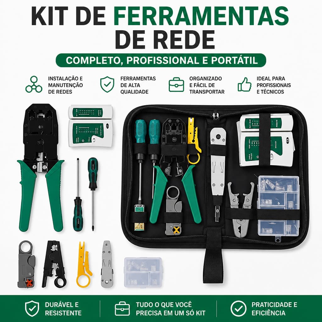 Kit Profissional Manutenção Rede Informática Lan Internet Testador De Cabos Alicate Crimpar 3 Em1