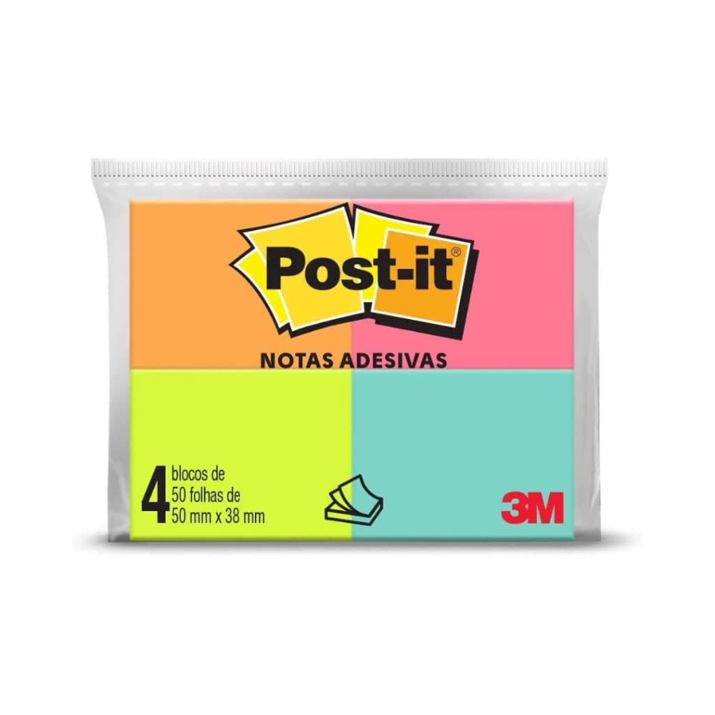 Bloco de Notas Adesivas Fluorescentes Estilo Tropical 3M Post-It 4 Cores |     Material de Escritório/Suprimentos de Pap