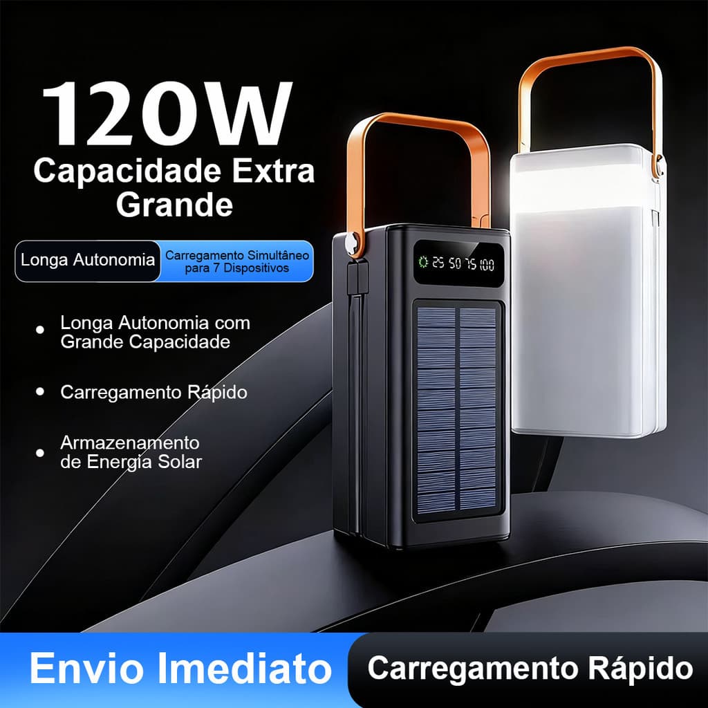 Carregamento solar com cabo, banco de energia portátil de grande capacidade, 50000mAh/-