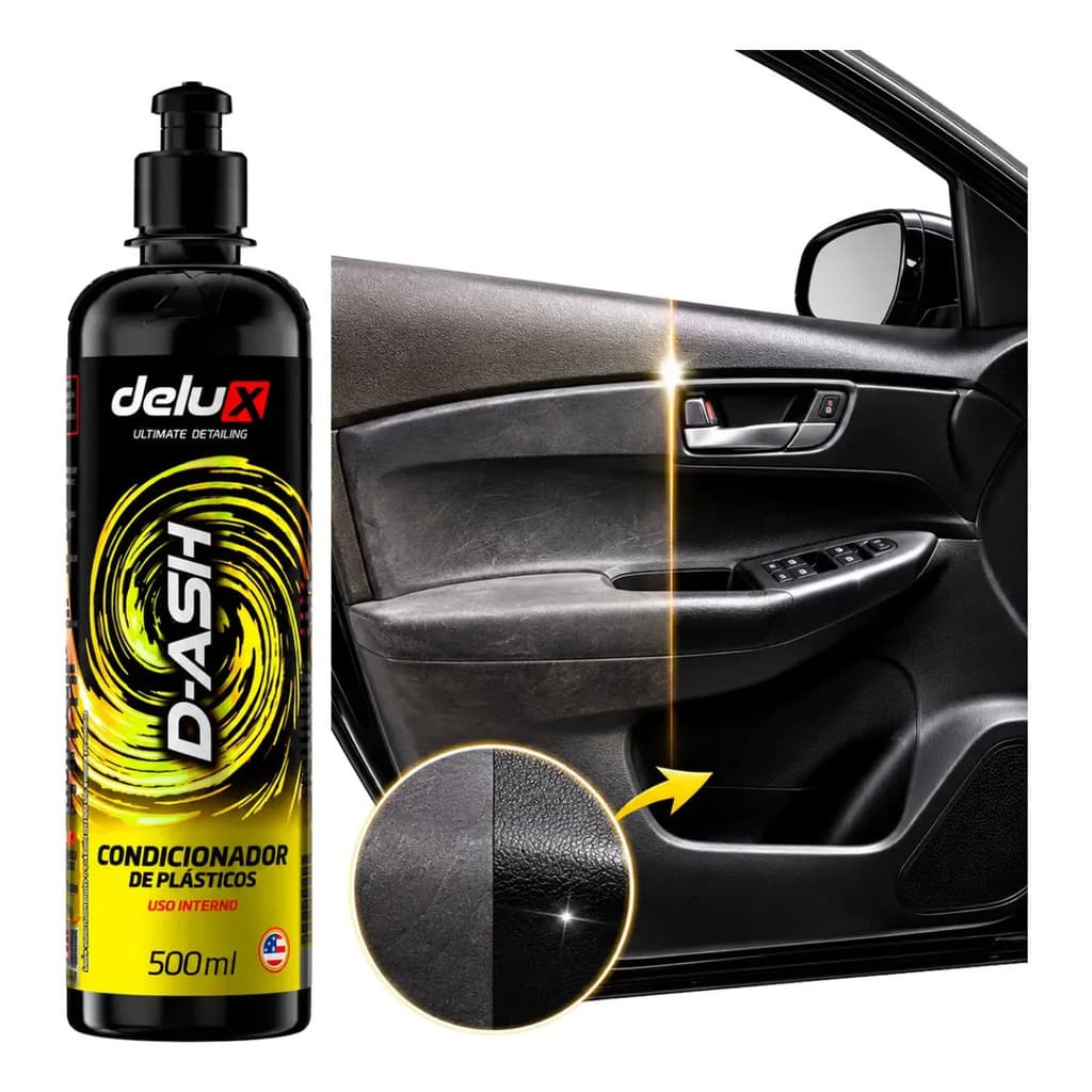 Condicionador Ash 500ml Delux Automtoivo Protege Plasticos Hidrata Premium Antirresíduos Interno Externo Brilho Intenso