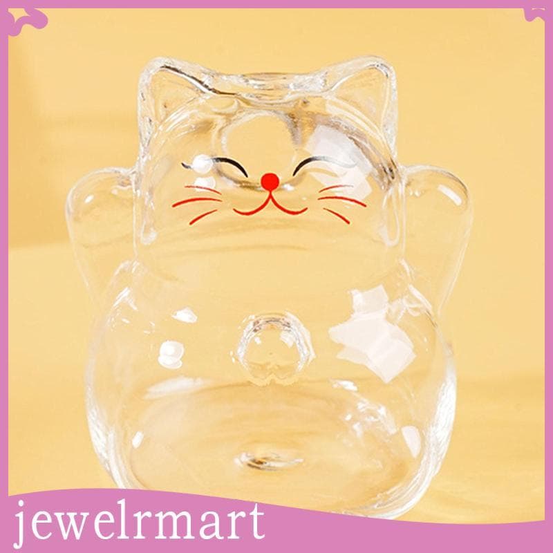 [Jewelrmart] Cofrinho De Vidro Com Design De Gato , Mini Recipiente Decorativo De Armazenamento Para Economizar Dinheiro