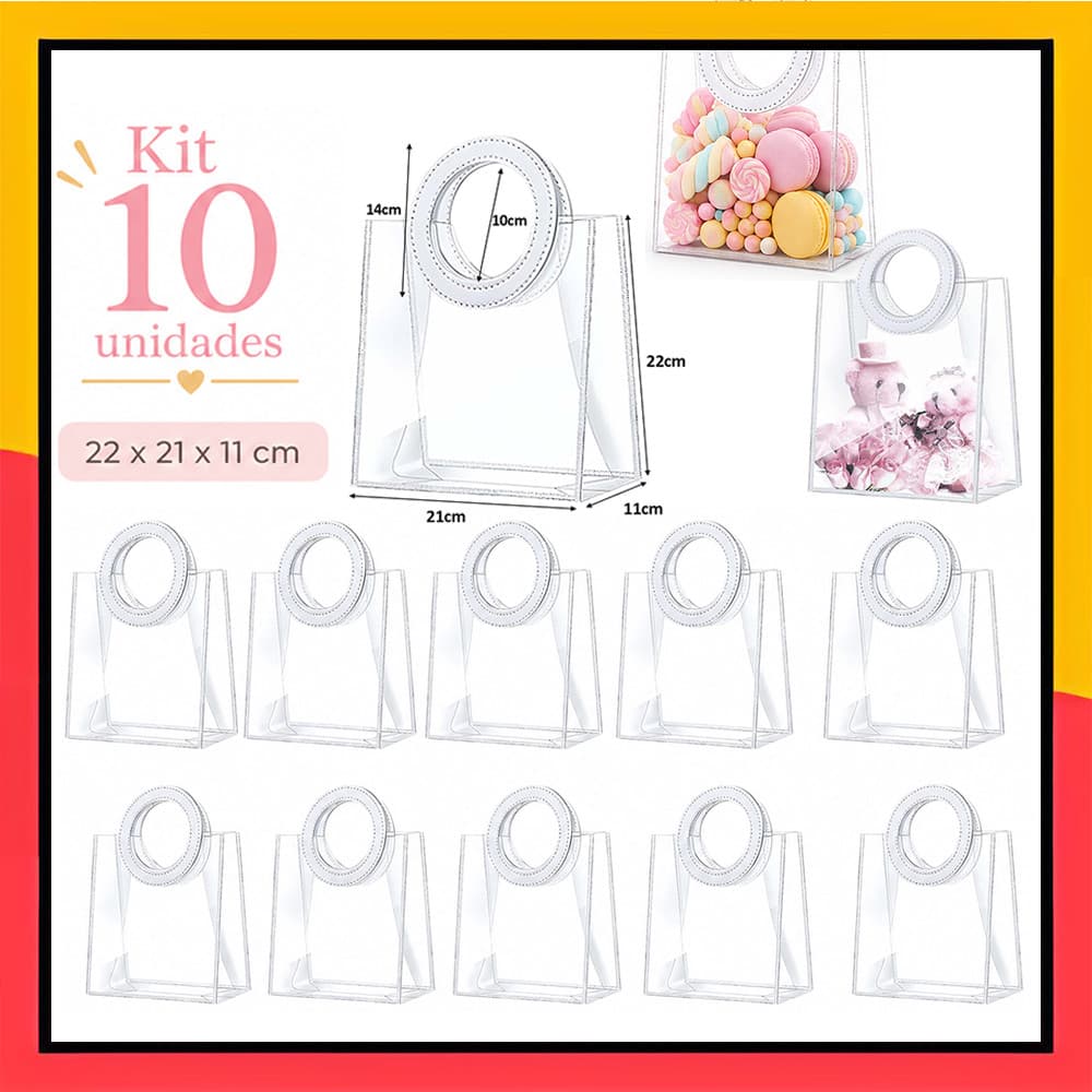 22 x 21 x 11 cm – 10 sacos de mão transparentes para presentes festivos e lembranças