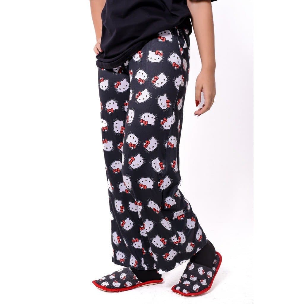 pijama longo Hello Kitty Pijama Pants  Calças Mulheres Homens