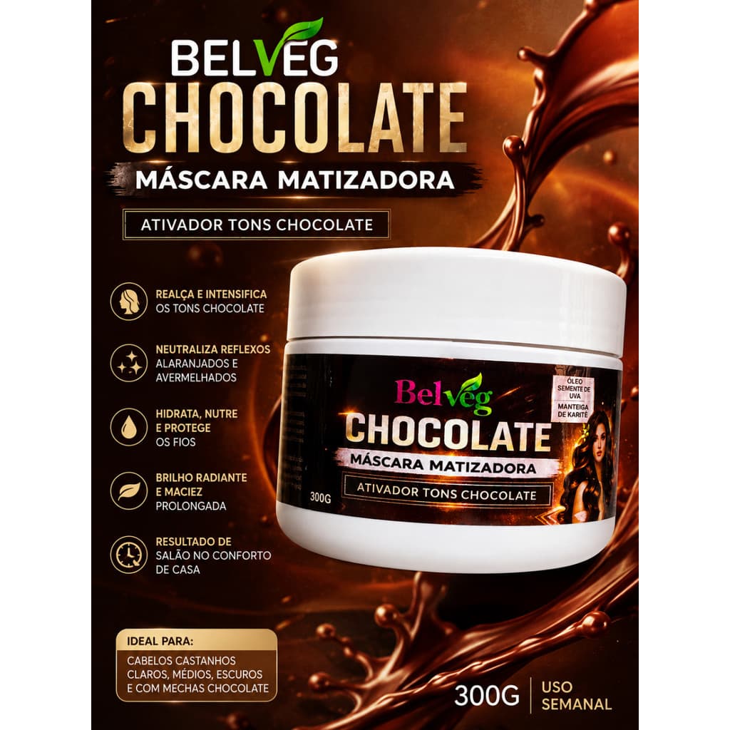 Máscara Tonalizante  Chocolate Matizadora 100% Natural, sem amônea, hidtrata e tonaliza