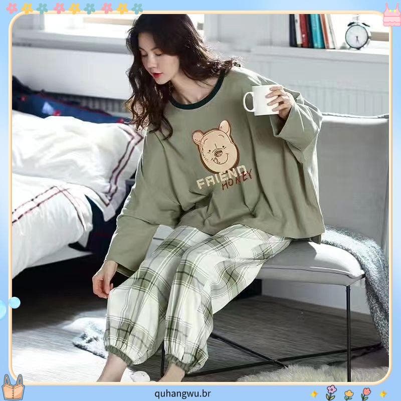 Pijamas femininos primavera outono estilo tamanho grande pijamas de manga comprida terno feminino versão coreana pijamas