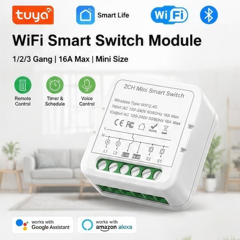 Tuya WiFi Smart Life Mini Módulo De Interruptor Inteligente 1/2/3 Gang 16A Relé Interruptores De Luz De Controle Ou Toma