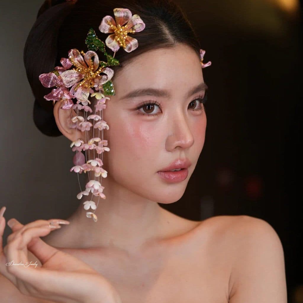 [Estoque pronto] Cocar de noiva retrô francês novo estilo chinês ouro rosa lírio do vale flor borla grampo de cabelo ace