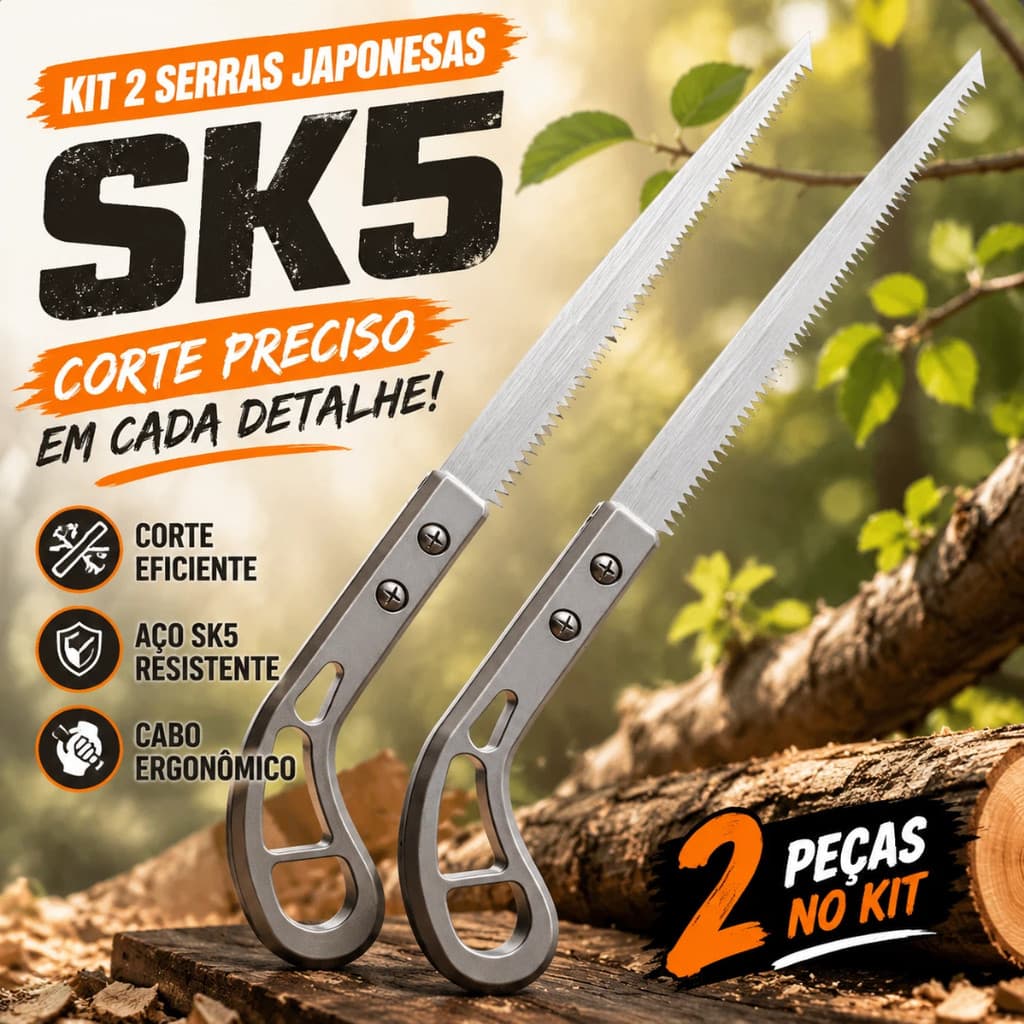 Kit 2 Serras Japonesas Manuais SK5 para Poda Jardinagem Madeira Carpintaria Cabo Ergonômico