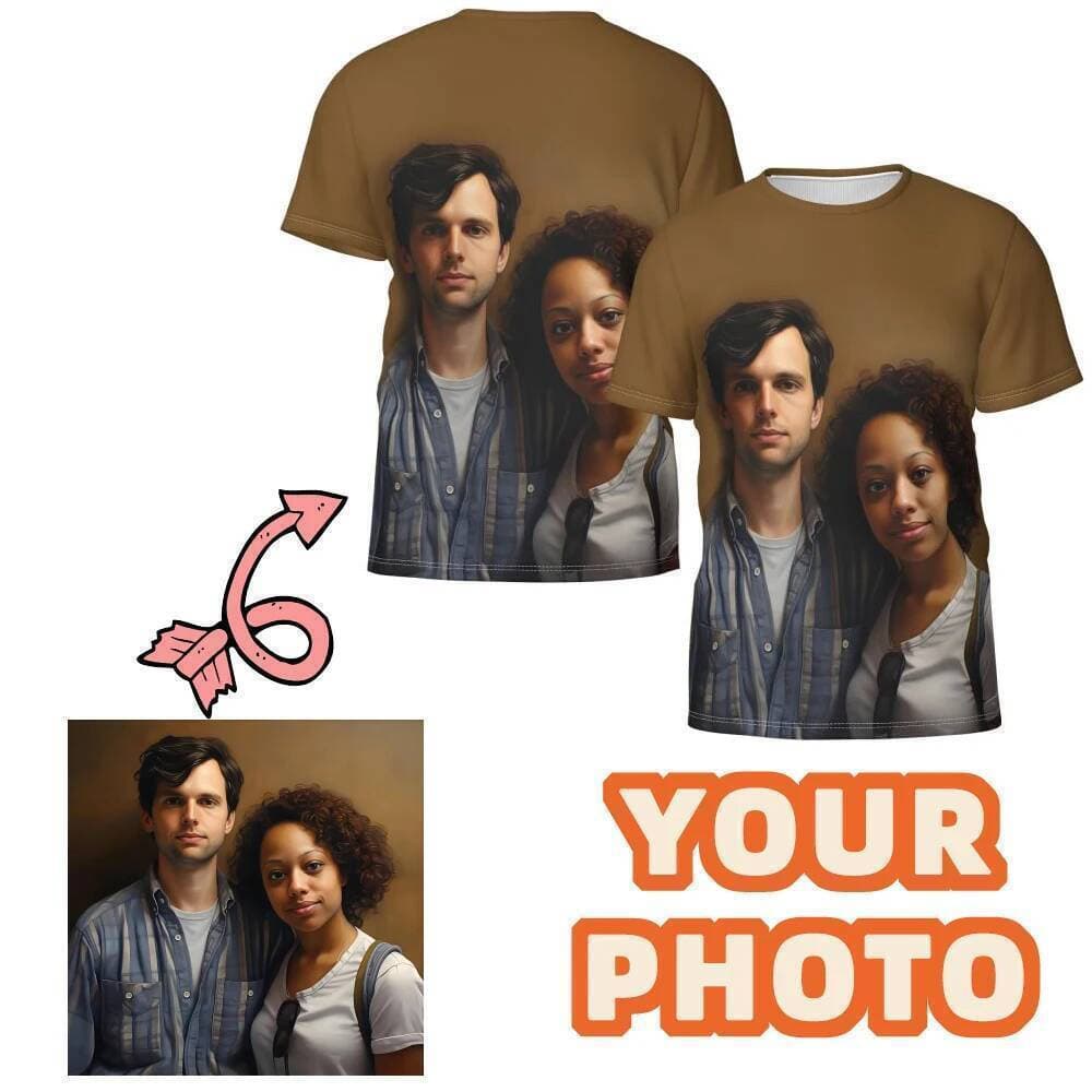 Camiseta Masculina Personalizada Foto Retrato 3D Impressão Completa t Camisa Casal Crianças Personalizado Exclusivo Mang