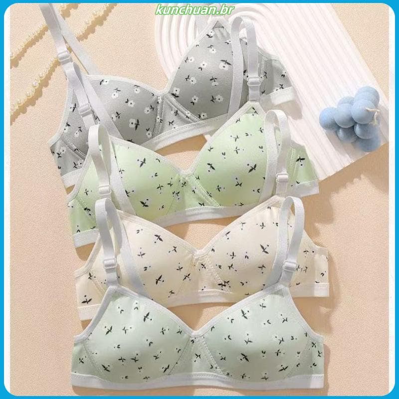 Menina estilo doce bonito fino pequeno peito pequeno Floral estudante roupa interior feminina reunindo sutiã sem fio