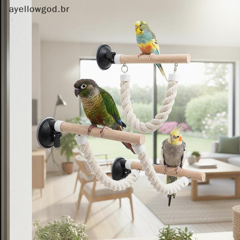 Conjunto De Poleiro De Papagaio AYBR Para Pássaros , Ventosa , Brinquedo De Balanço De Escalada , Antiderrapante E Resis