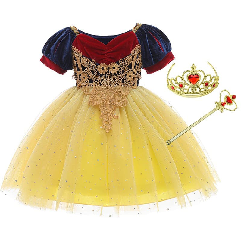 Roupa Infantil Vestido de Princesa Branca de Neve para Meninas Cosplay de Natal OMH8