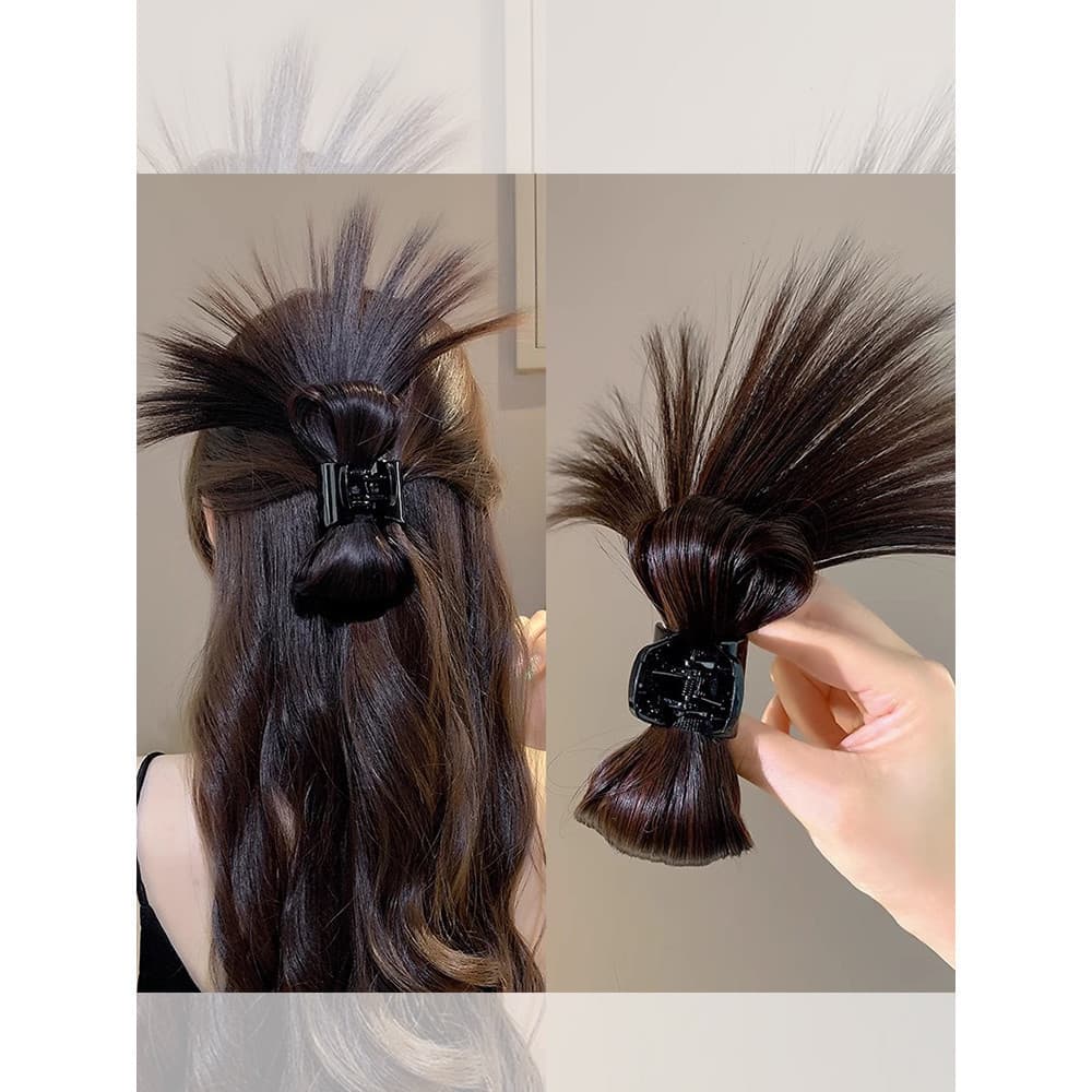 Pena de frango peteca cabeça peruca Grab clip feminino cabeça traseira Volume de cabelo ninho de frango bola cabeça meia
