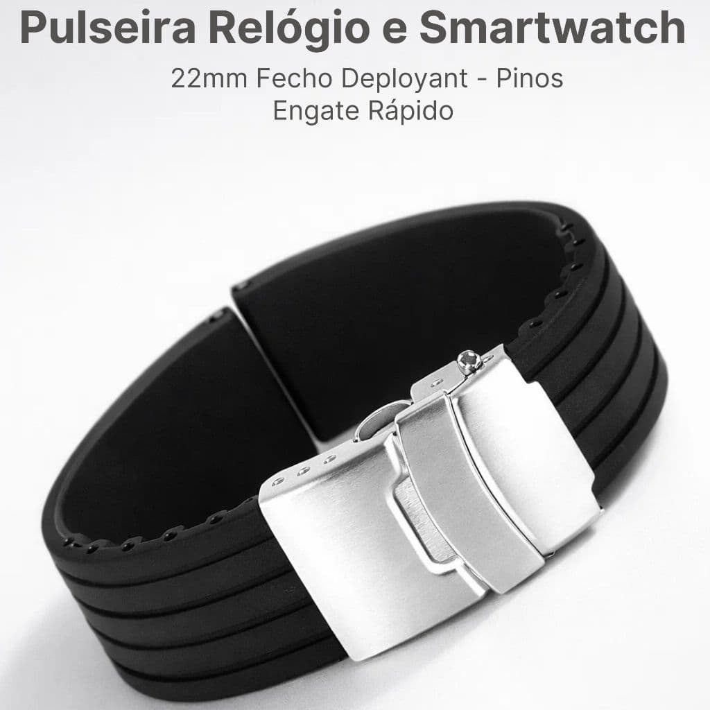 Pulseira Smartwatch Relógio Inteligente Digital Analógico 22mm Fecho Deployant Pinos Engate Rápido