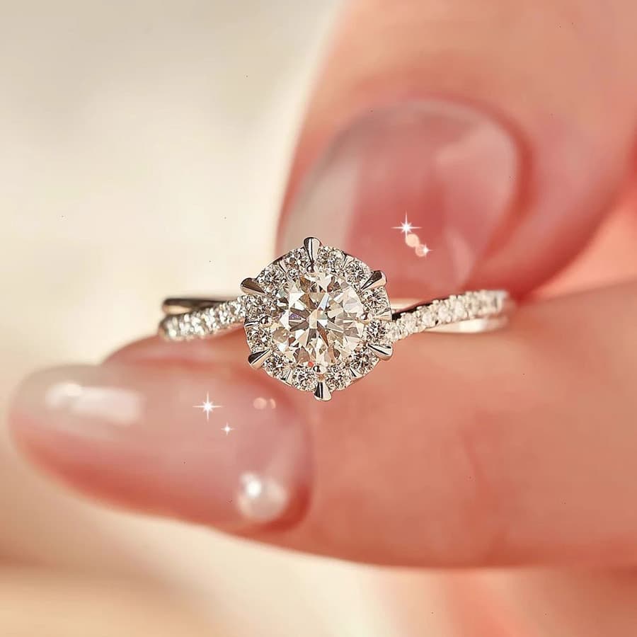 [Estoque pronto] Novo estilo 1 quilate imitação de Moissanite estrela tecido anel corações setas zircão ouro branco braç