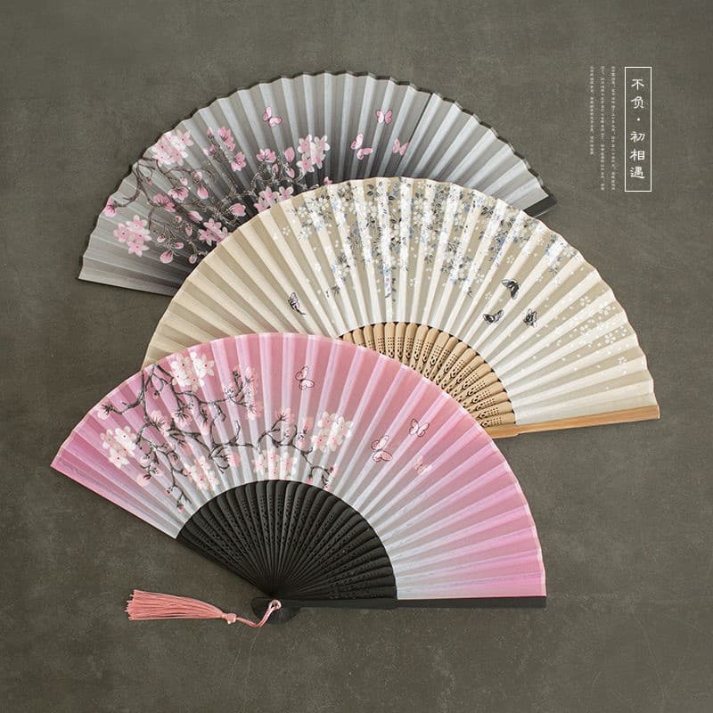 Estilo chinês Hanfu dobrável pano ventilador dobrável feminino estilo Retro dança tenda vista área artesanato pequeno ve