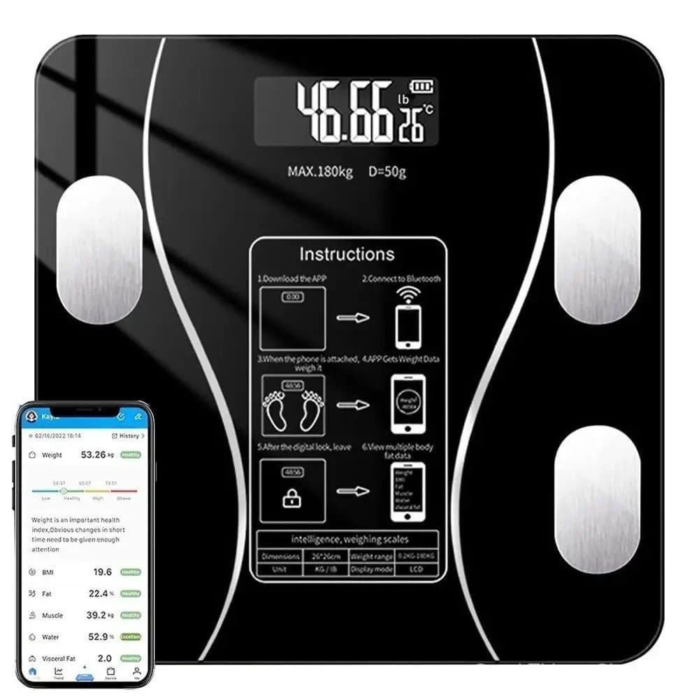 Balança digital de gordura corporal, balança de peso com IMC, Bluetooth e aplicativo para smartphone, balança de banheir