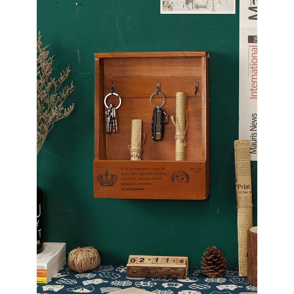 Caixa de armazenamento de chave de parede de madeira sala de estar porta chave prateleira de armazenamento entrada sapat