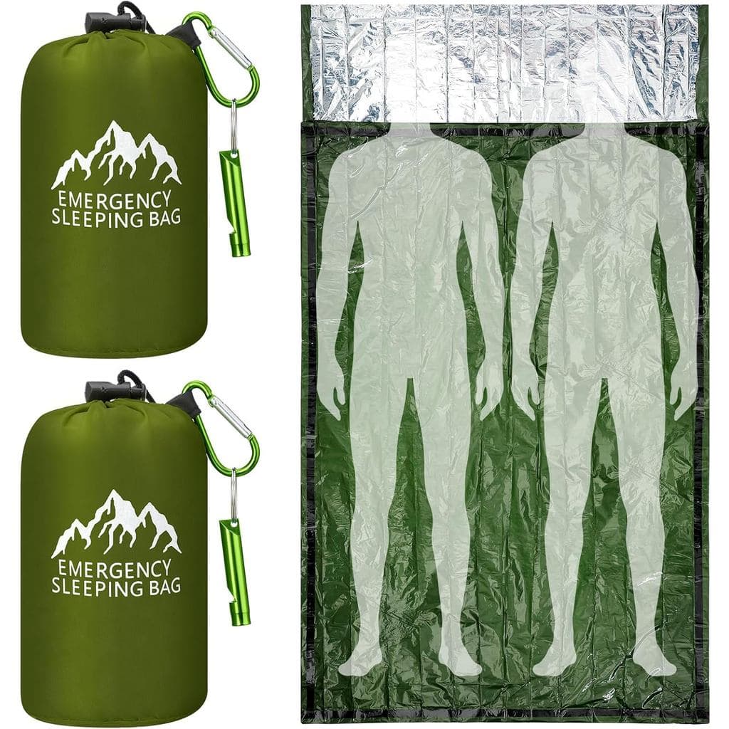 Oudain 2 Peças Saco de Dormir de Emergência XL 94,5" x 49,2" Saco de Dormir à Prova d'Água para Sobrevivência com Apito