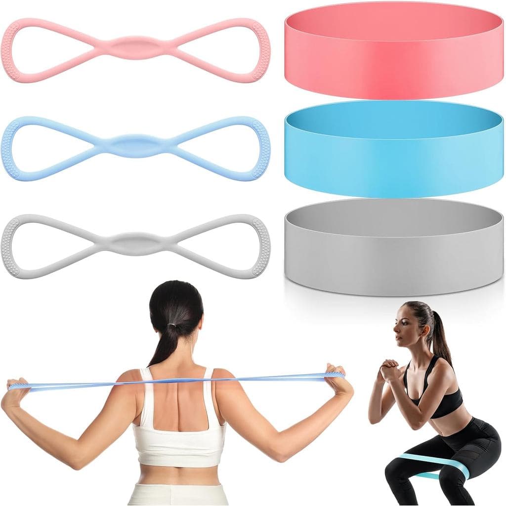 Conjunto de 6 faixas de resistência Sotiff Figure 8 (15, 25, 40 lbs) e faixa elástica em laço (15, 25, 35 lbs), faixas d