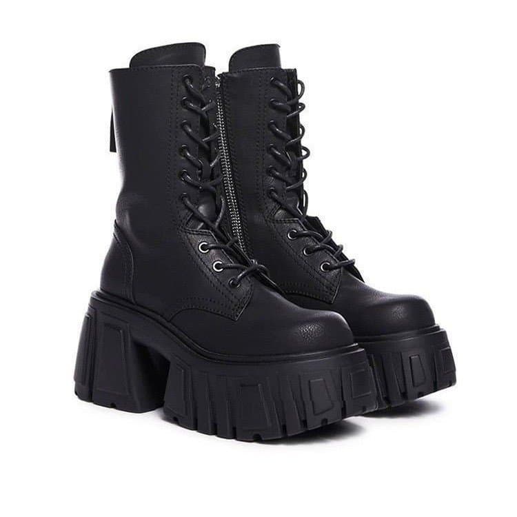 Aumentar a altura 10CM, botas martin estilo britânico de sola grossa femininas, botas martin estilo Punk cos botas moda,