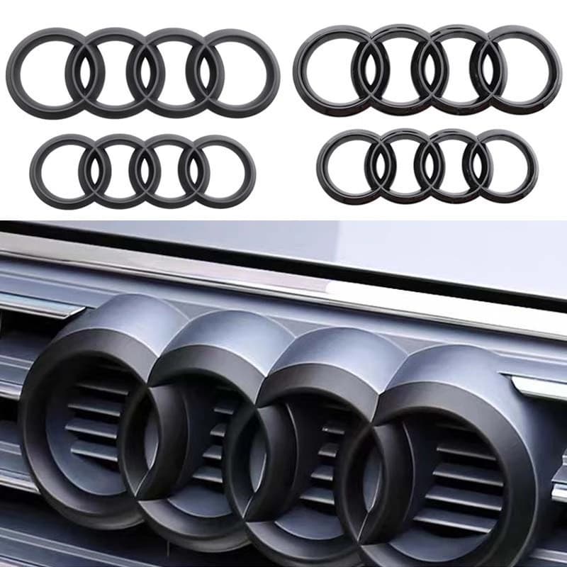 2 peças de adesivo ABS com quatro anéis para logotipo frontal e traseiro Audi A3 A4 B9 A6 Q2 Q3 para grade e porta-malas