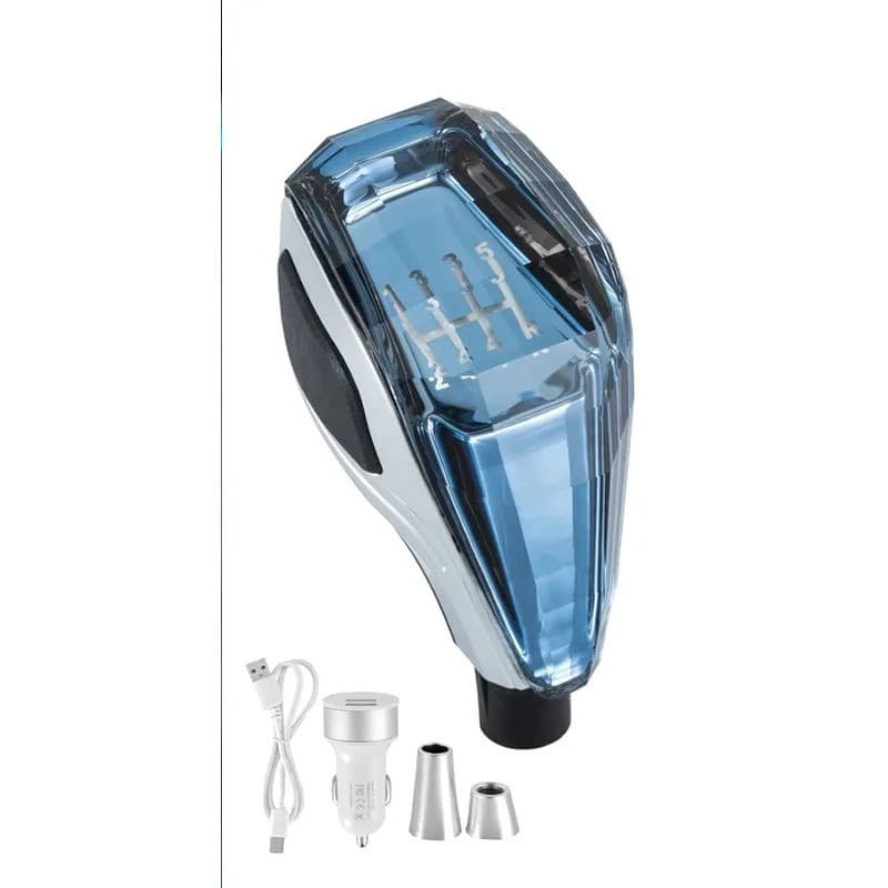 Manopla de Câmbio Universal de Cristal para Carro, Alavanca de Mudança Automática/Manual com Luz LED e Carregador USB
