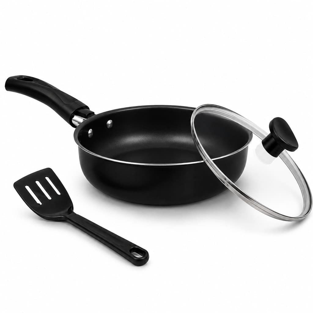 Frigideira Alta Funda 18 cm Teflon Antiaderente com Tampa de Vidro