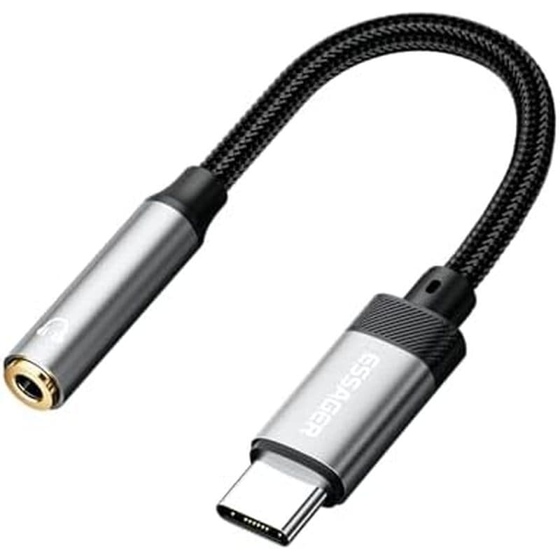 Adaptador De Áudio ESSAGER USB C Para 3.5 Mm , Entrada Fone De Ouvido DAC Aux De Alta Resolução Cabo De Nylon Fêmea iPho