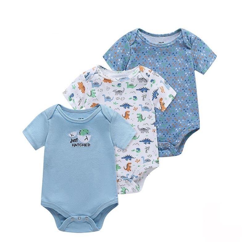 Kit Body Bebê Menino 3 Unidades Dinossauro Colorido Confortável