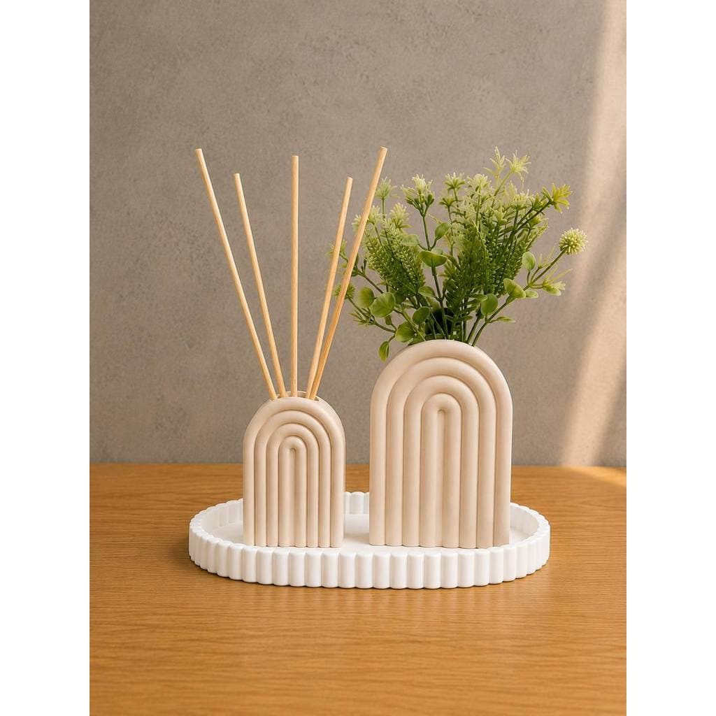 Kit Vaso Jarro Decorativo Tokyo Com Difusor e Bandeja Moderna Para Sala Quarto Escritório Ambientes