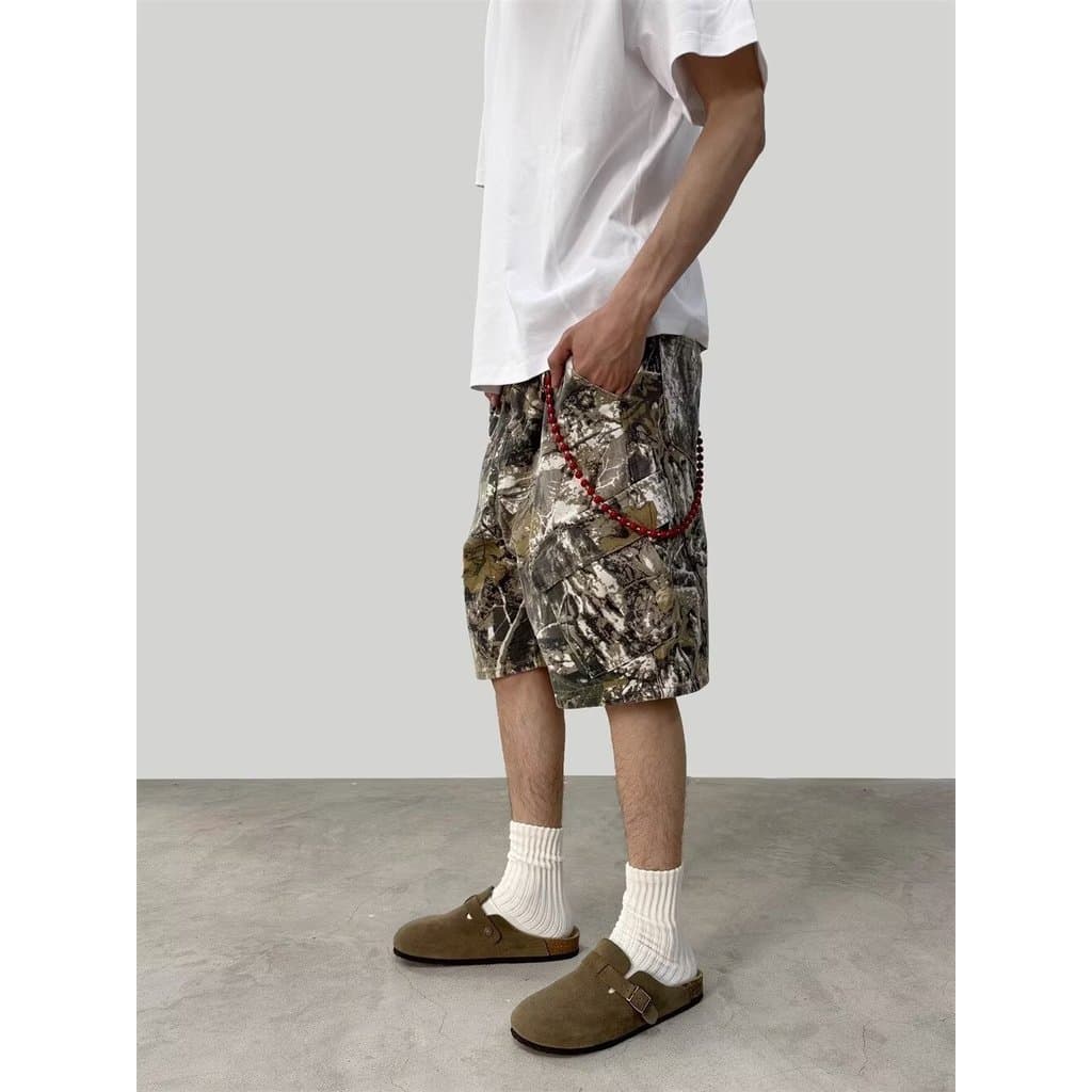 [Novo produto] American High Street Retro Street Camuflagem Impresso Solto Trabalho Shorts Casuais Calças de Cinco Ponto