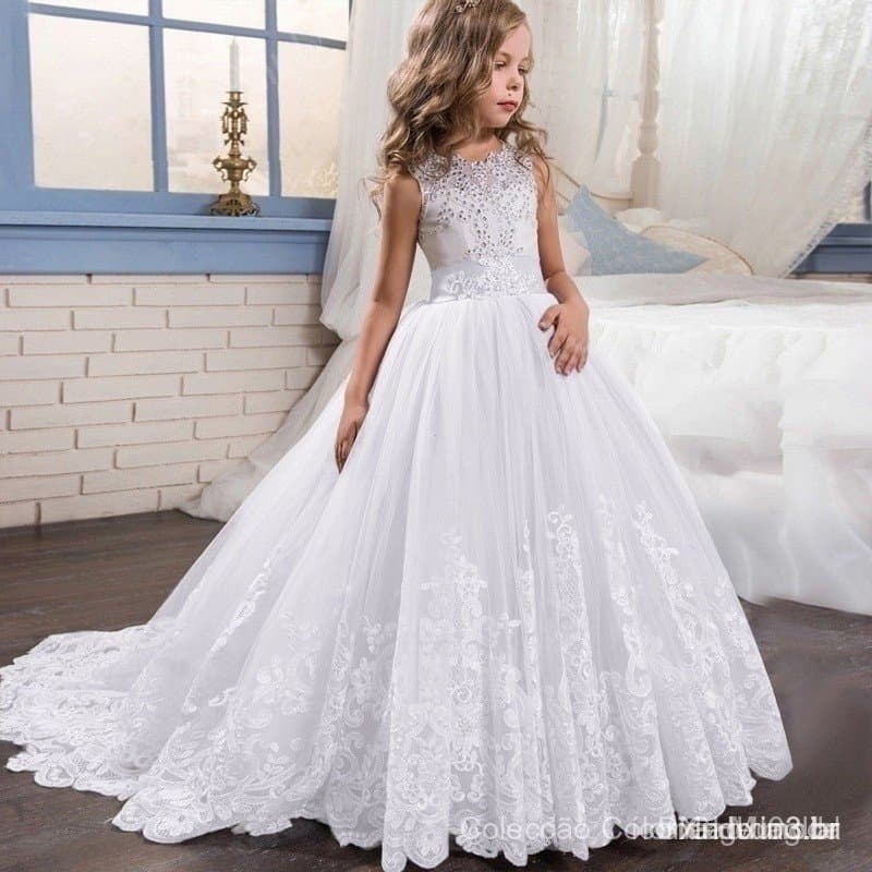 Vestido Longo Branco de Princesa QWITHO AE YIPZ para Casamentos, para Meninas de 3 a 14 Anos Y2EE