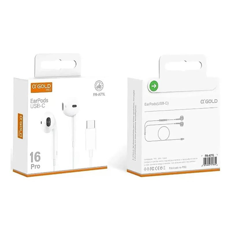 {ORIGINAL} Fone de Ouvido A'Gold FN-A71L USB-C Para iPhone 15 16 17